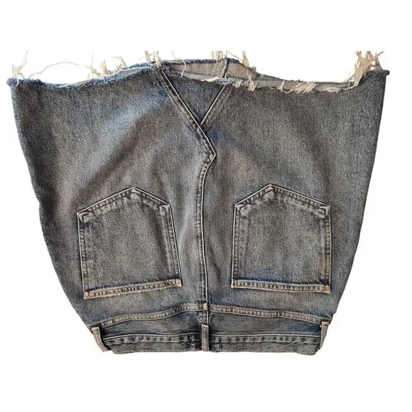 AGOLDE Distressed Denim Mini Skirt Raw Hem Y2K High Rise Festival Size 27 - Picture 2 of 9